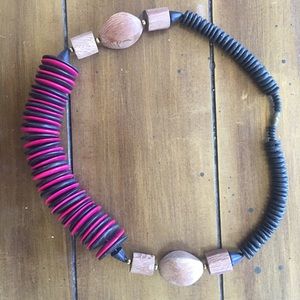 Funky vintage wooden beaded necklace.